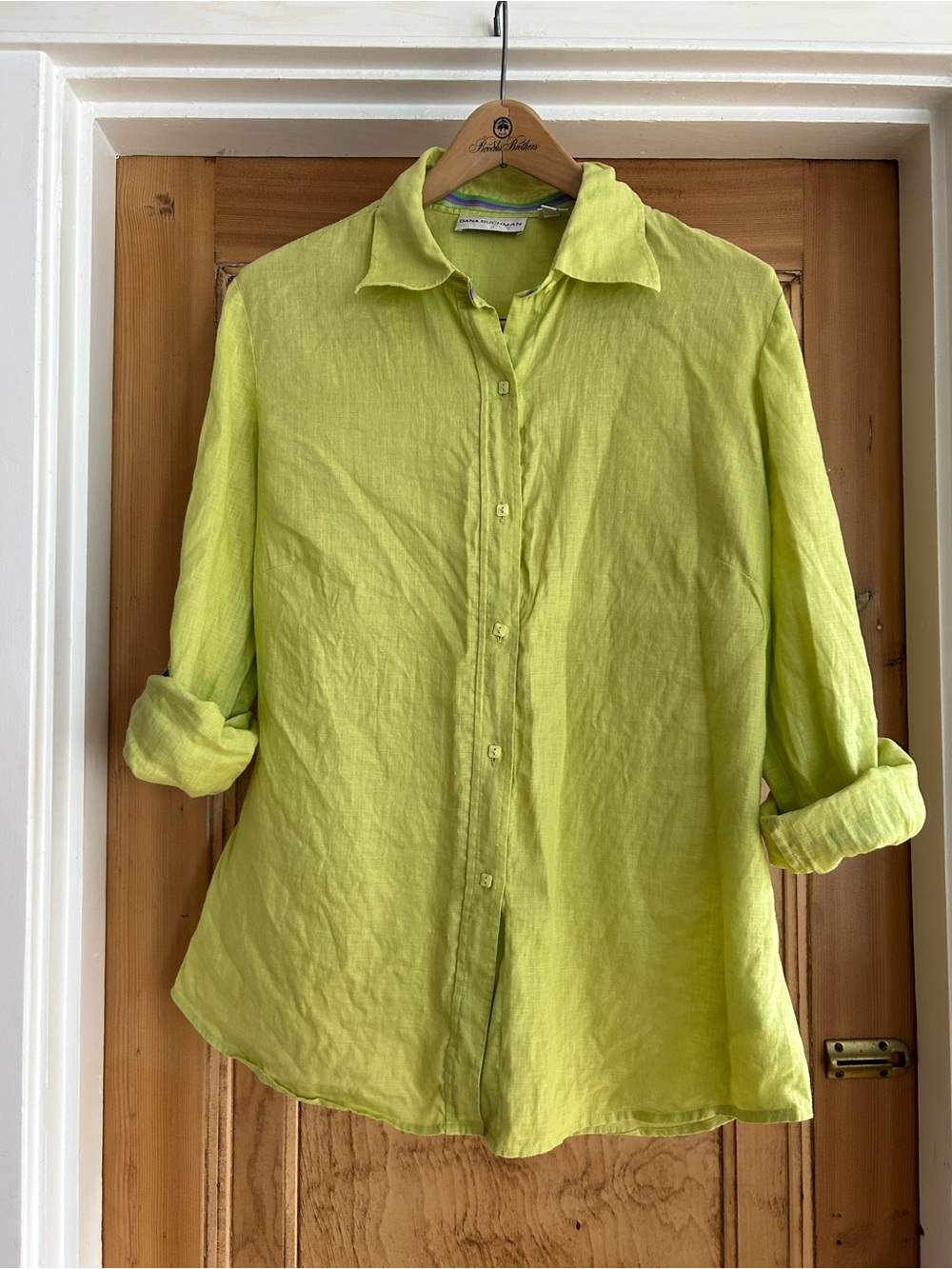 Dana Buchman Bright Lime Green Linen Button-Down Shirt